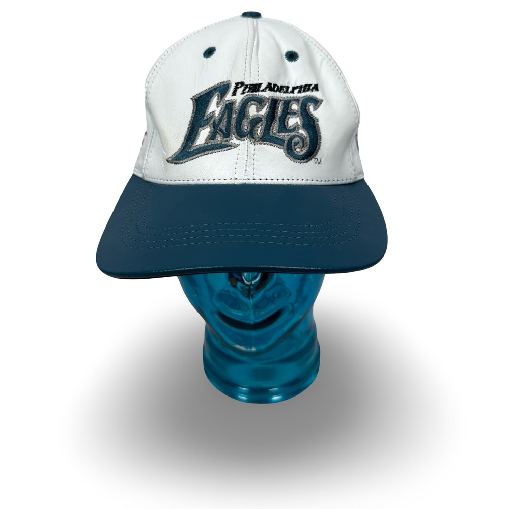 Vintage Philadelphia Eagles Snapback Hat Modern Leather White Green USA 90s READ